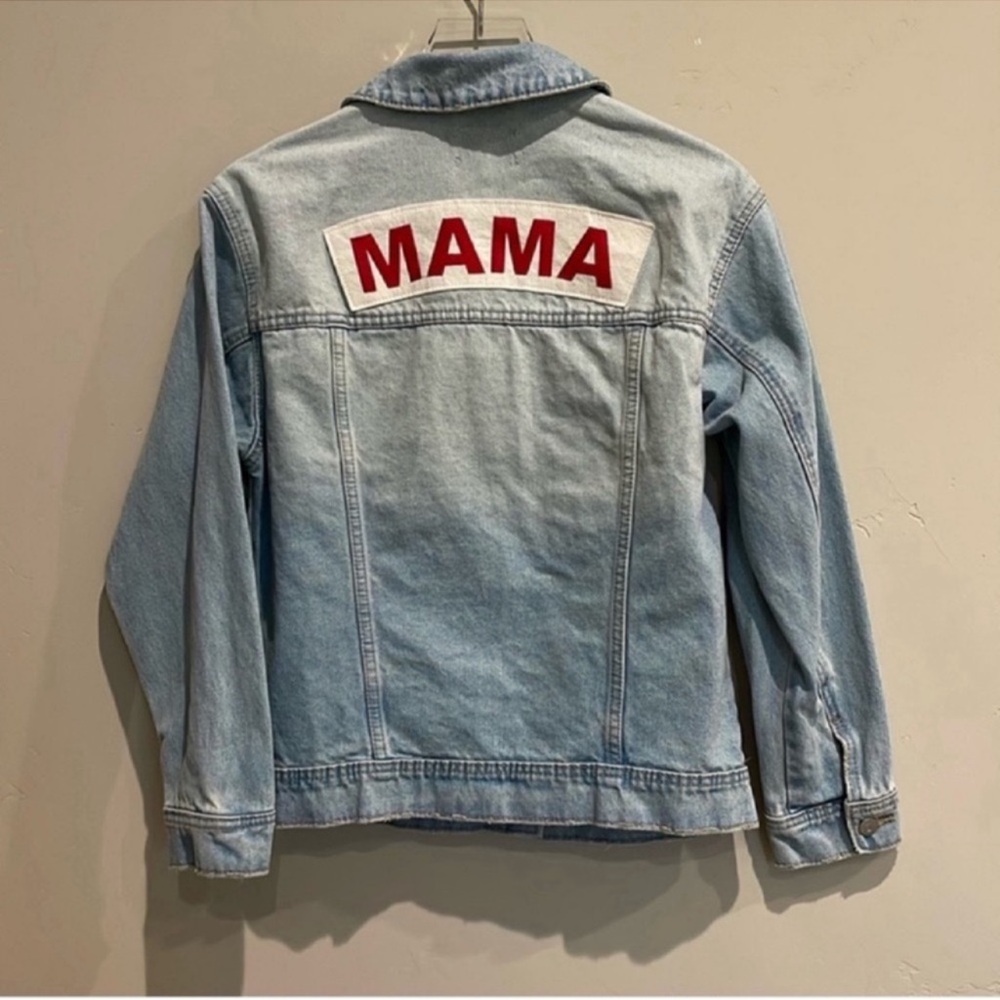 Denim Jacket Oversized Faded with “Mama” on back s XS